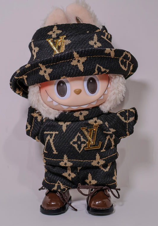 Black Monogram Outfit Set – Luxury Streetwear Style for Labubu