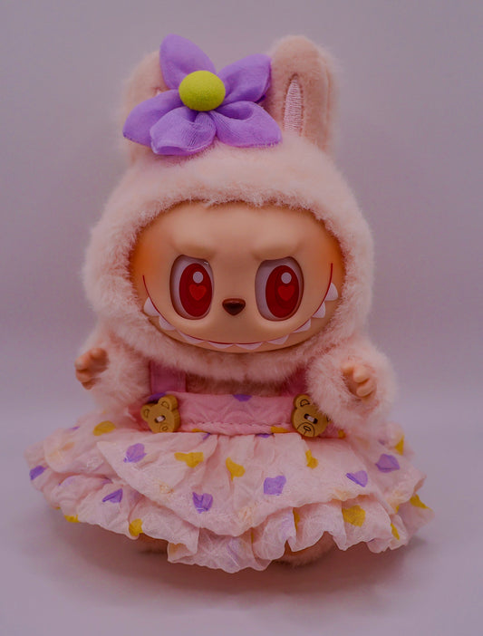 Labubu Pastel Pink Outfit with Purple Flower