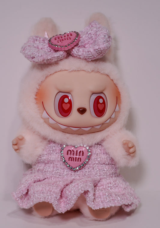 Pink Bow Dress Outfit Set – Heart Eyes Fashion Style for Labubu