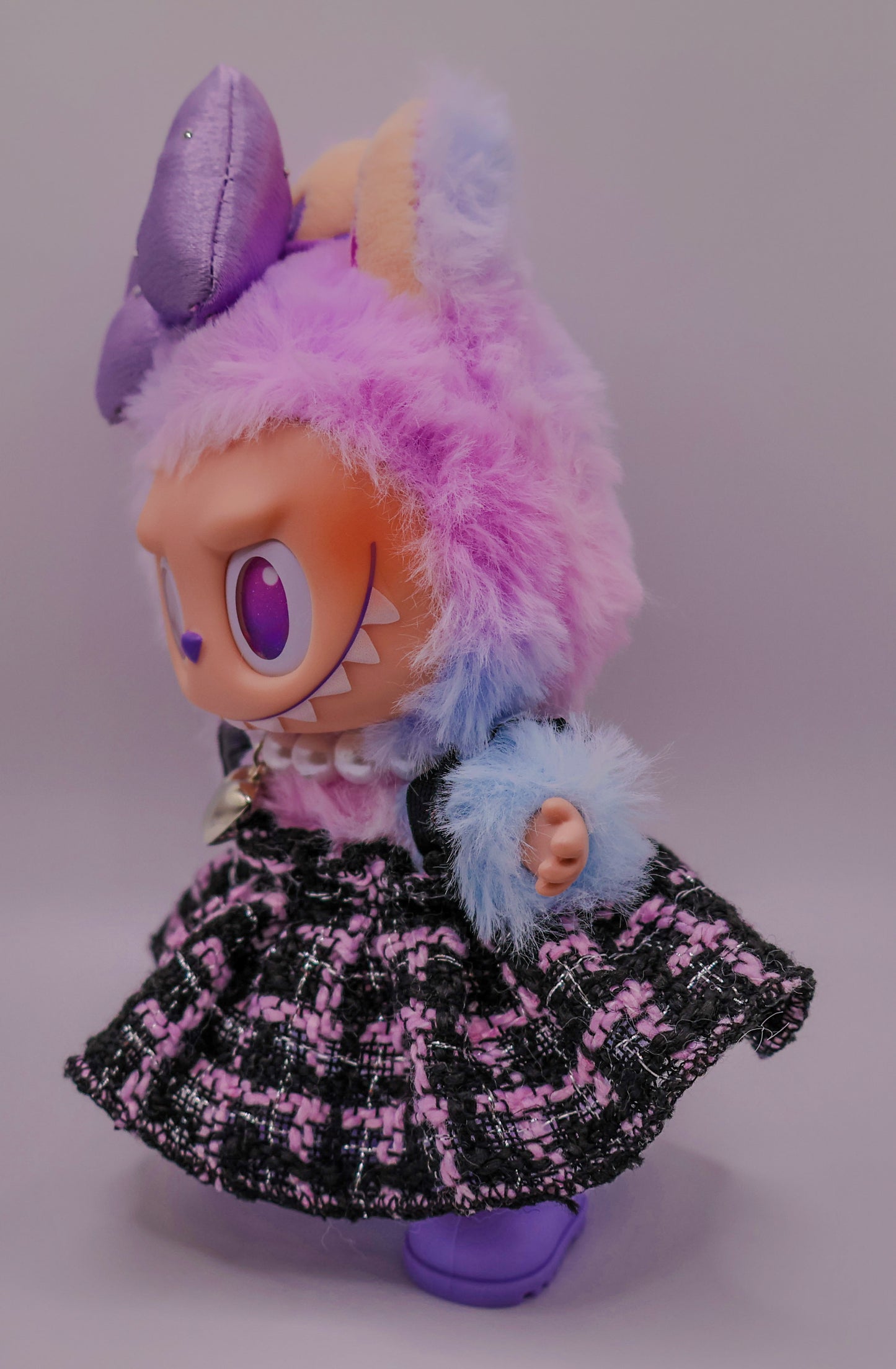 Purple Tweed Bow Outfit Set for Labubu