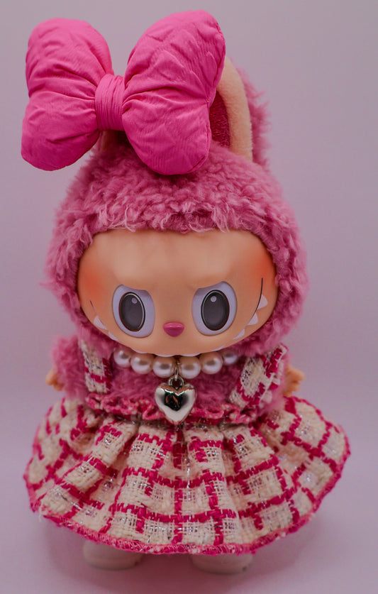Pink Tweed Bow Outfit Set for Labubu