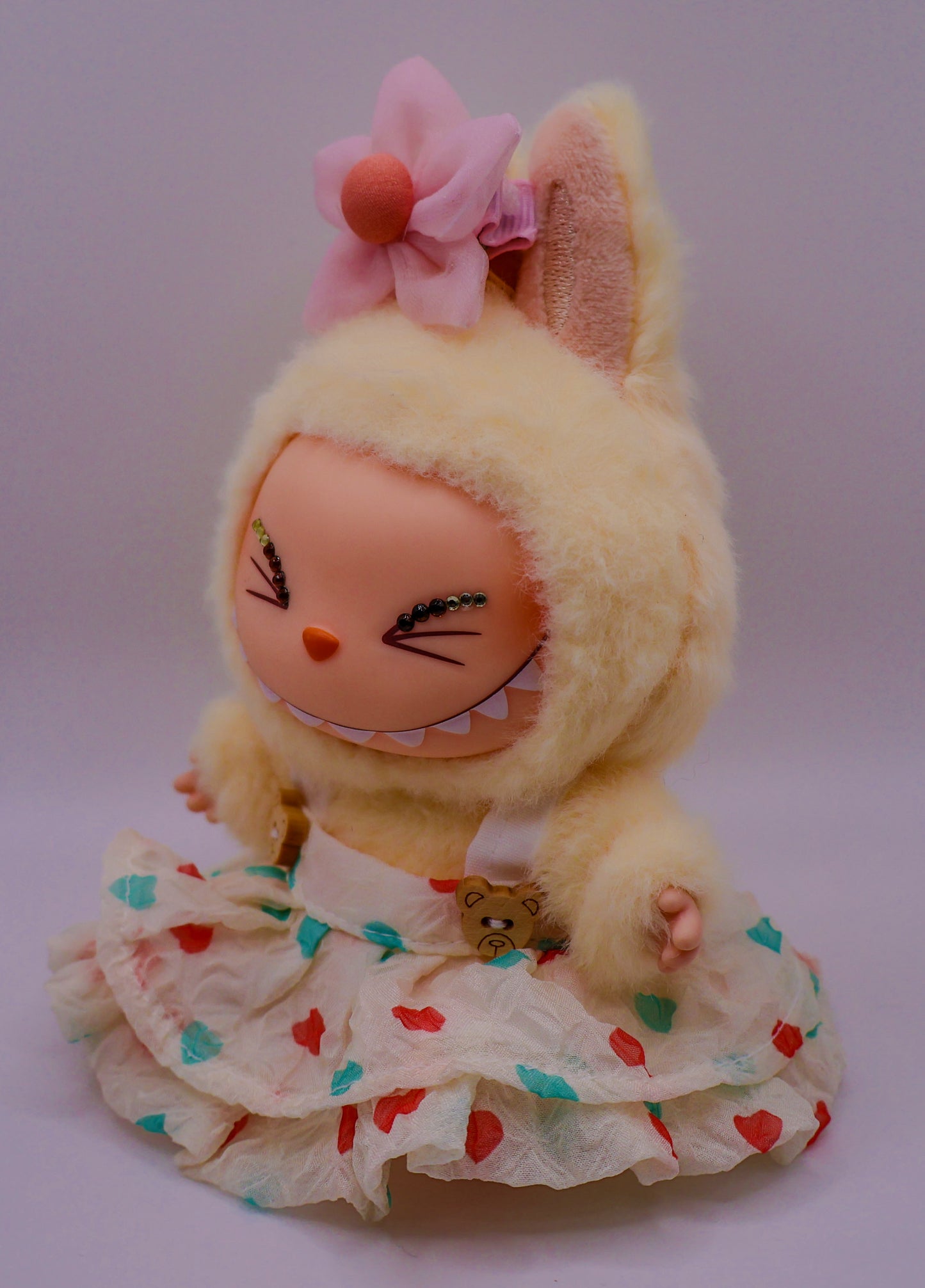 Labubu Yellow Outfit with Pink Flower