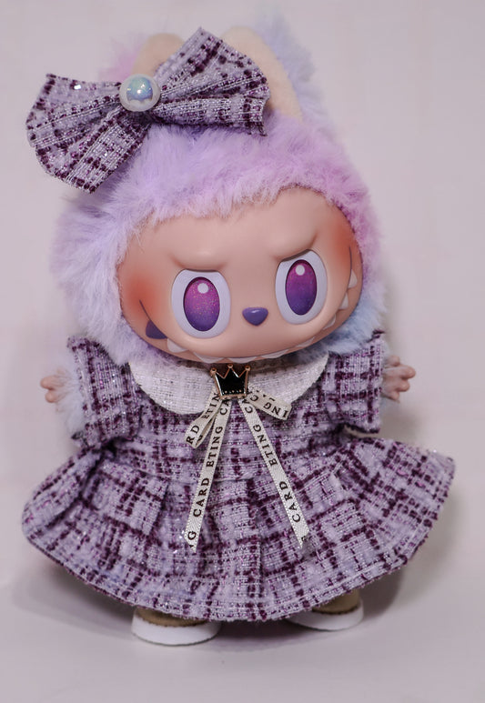 Labubu Lavender Tweed Dress with Bow & Crown Accent