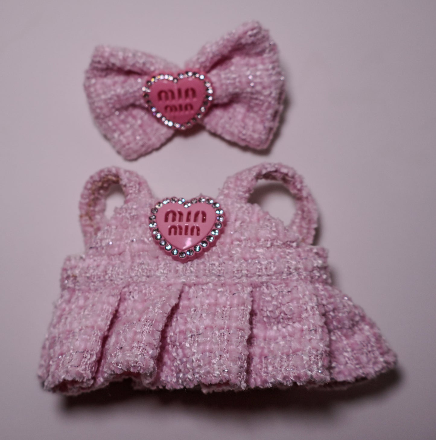 Pink Bow Dress Outfit Set – Heart Eyes Fashion Style for Labubu