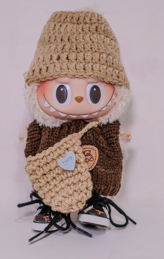 Labubu Cozy Knit Outfit with Hat, Bag & LV Sneakers