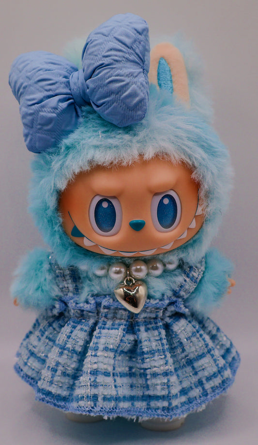 Blue Tweed Bow Outfit Set for Labubu