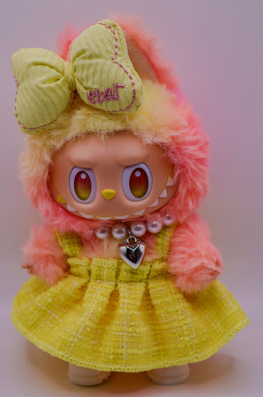 Yellow Tweed Bow Outfit Set for Labubu