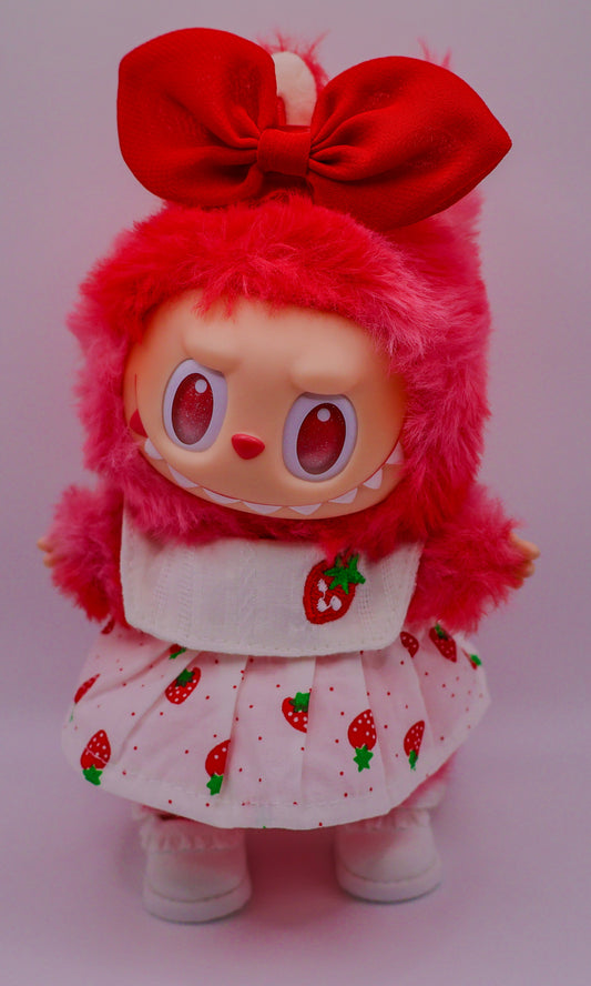 Strawberry Sweet Labubu – Red Bow & Strawberry Dress Collectible Figure