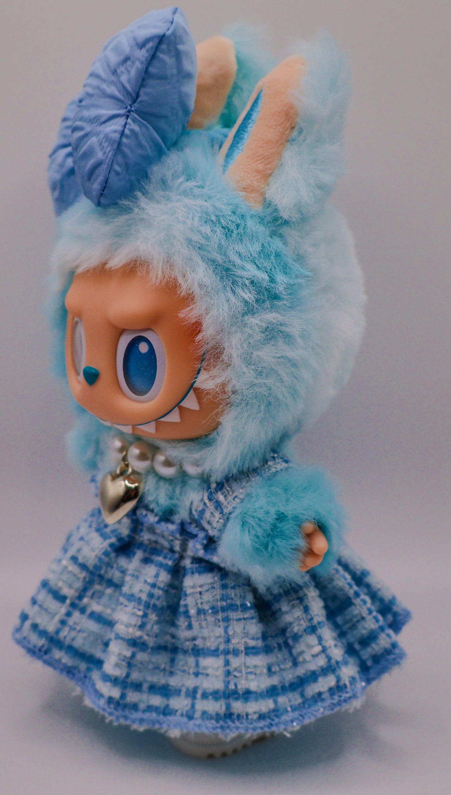 Blue Tweed Bow Outfit Set for Labubu
