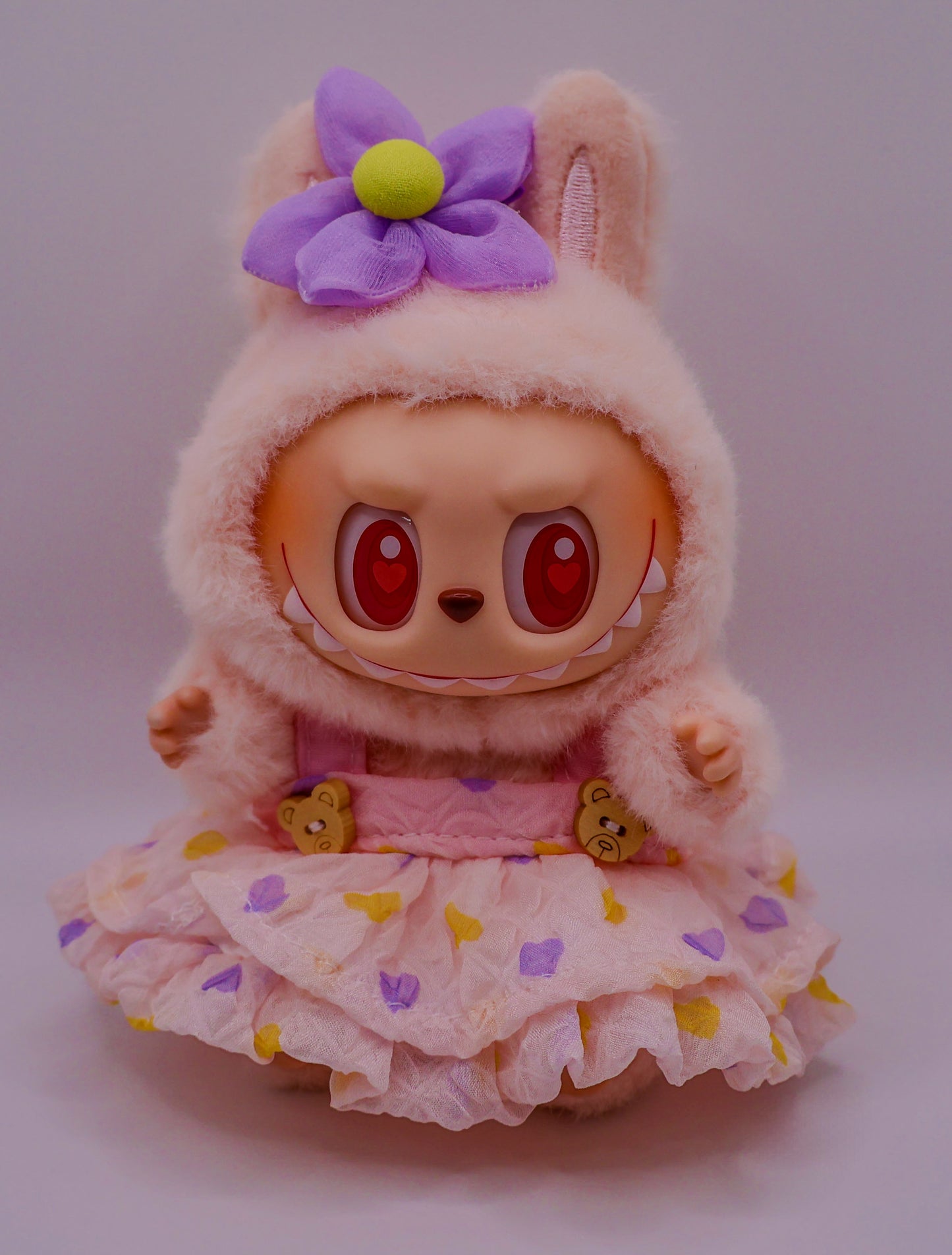 Labubu Pastel Pink Outfit with Purple Flower