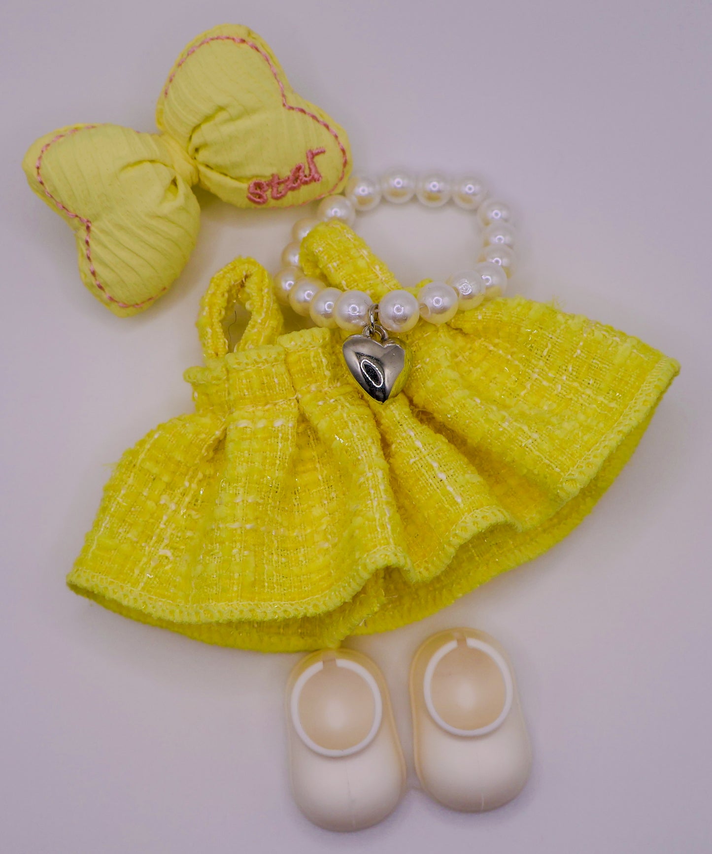 Yellow Tweed Bow Outfit Set for Labubu