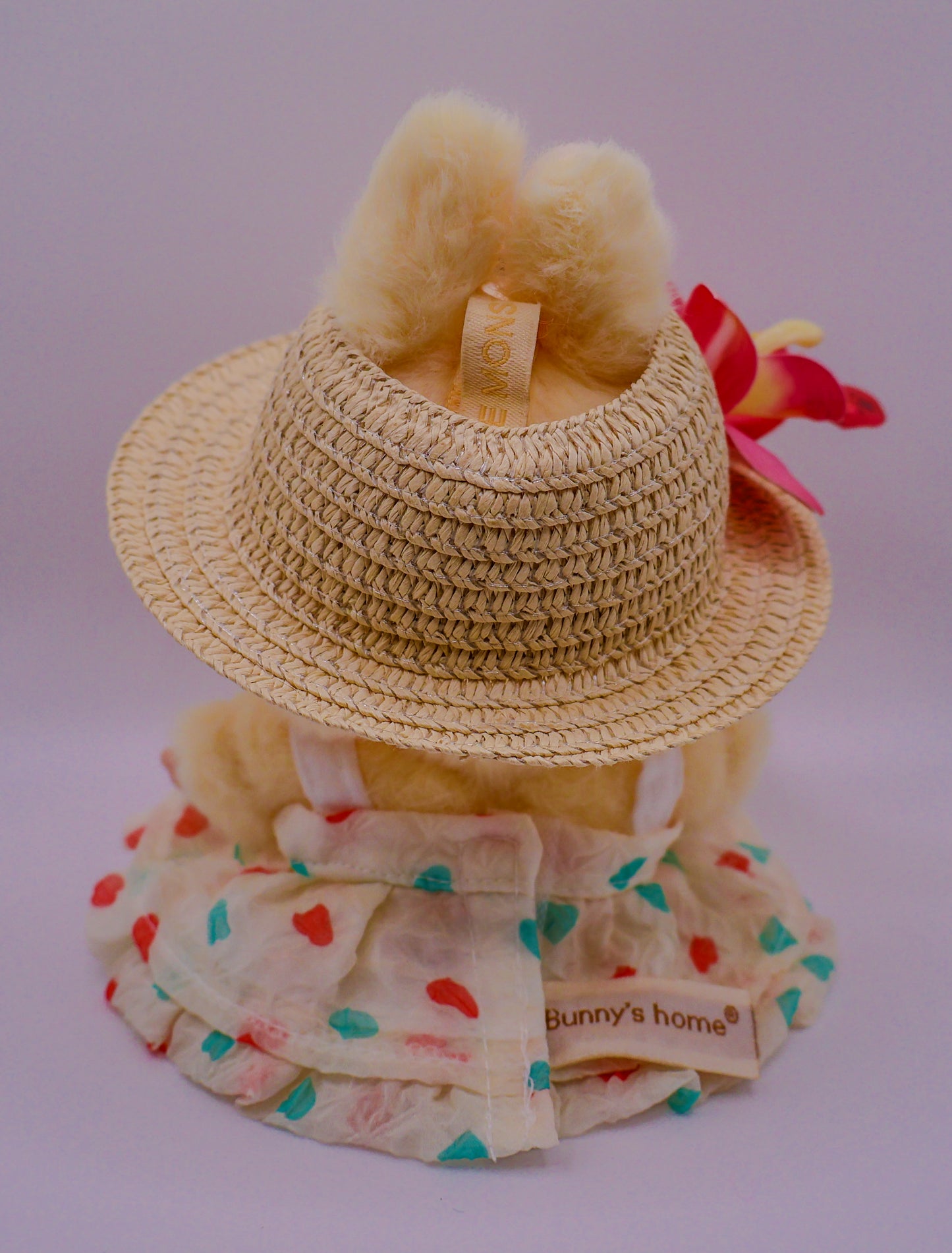 Yellow Summer Labubu Outfit – Floral Sunhat & Teddy Bear Dress
