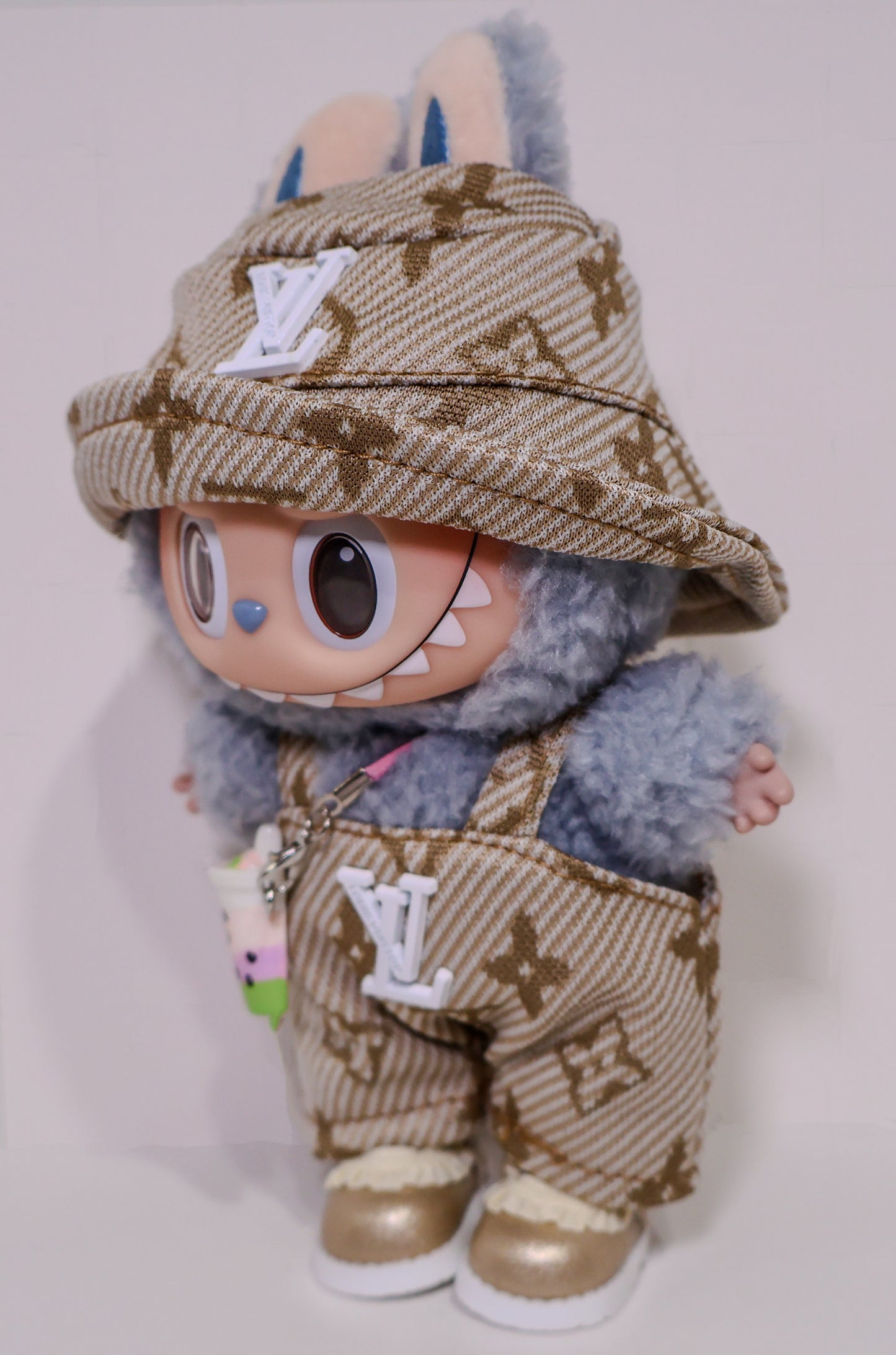 Beige Monogram Overall Outfit Set – Luxury Streetwear Style for Labubu