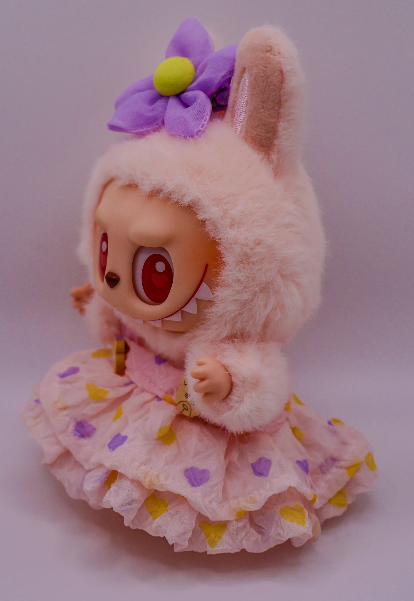 Labubu Pastel Pink Outfit with Purple Flower