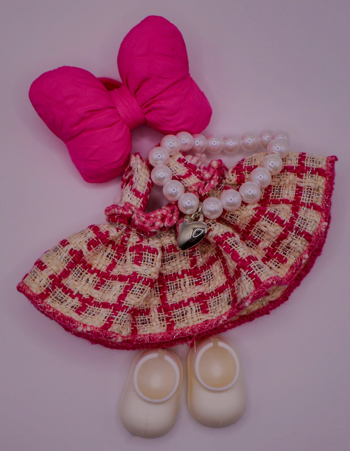 Pink Tweed Bow Outfit Set for Labubu