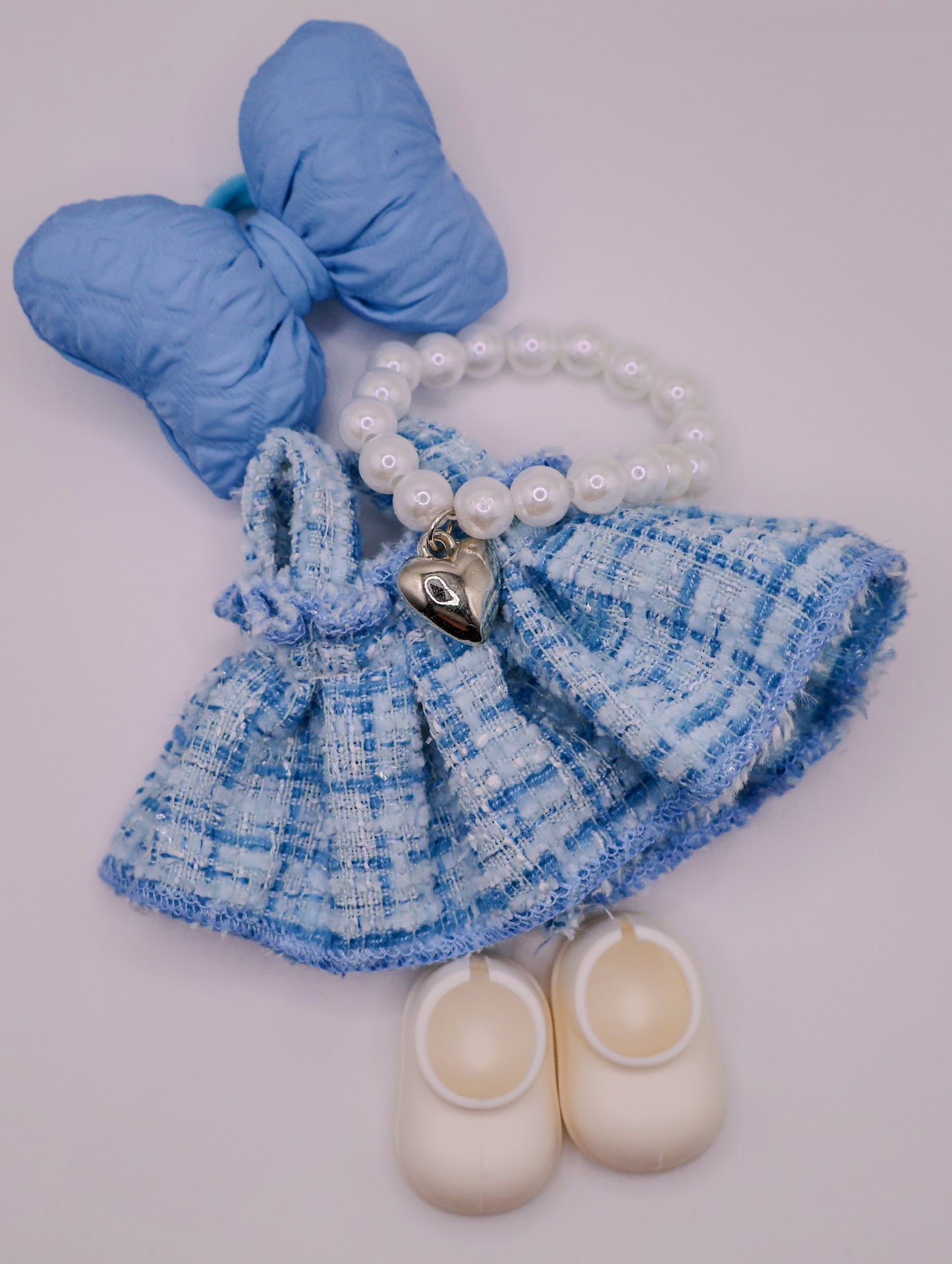 Blue Tweed Bow Outfit Set for Labubu