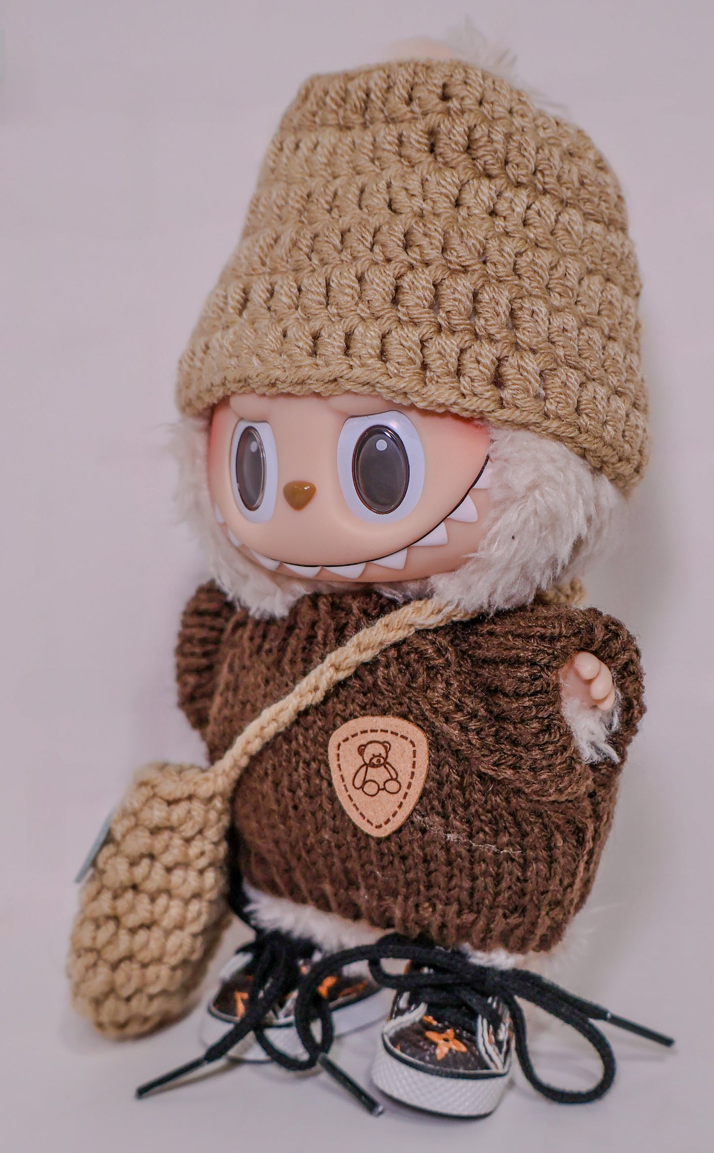 Labubu Cozy Knit Outfit with Hat, Bag & LV Sneakers