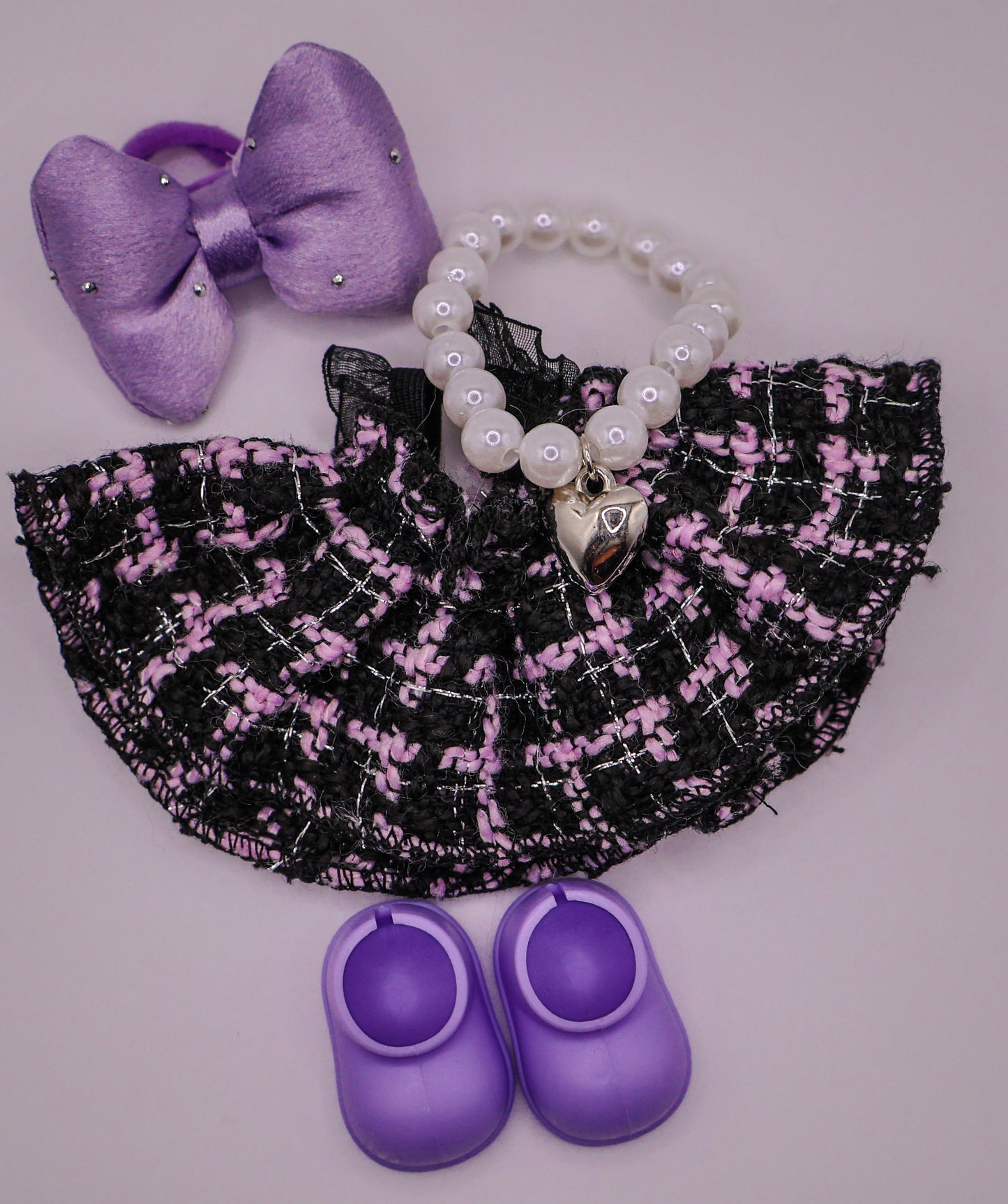 Purple Tweed Bow Outfit Set for Labubu