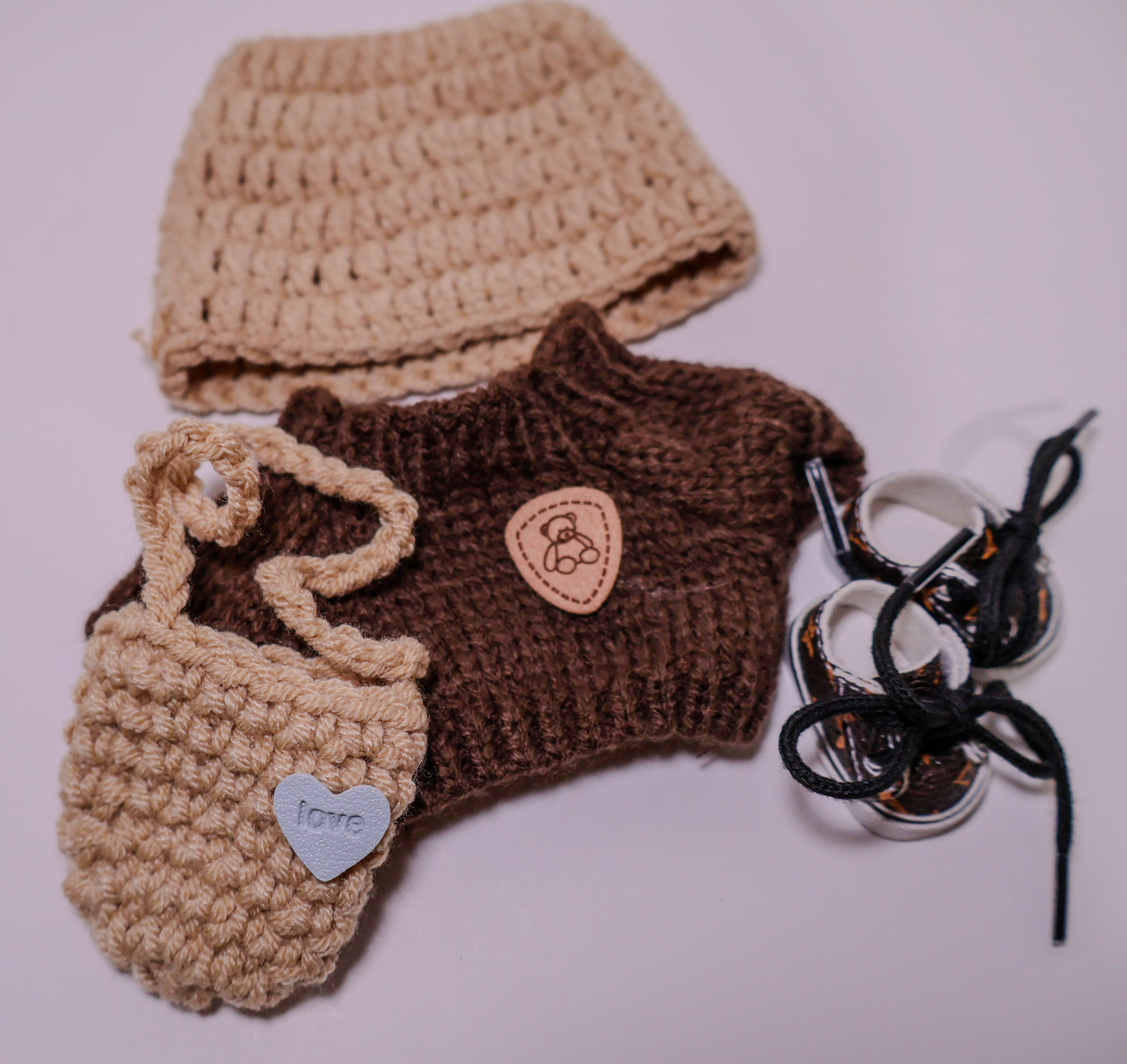 Labubu Cozy Knit Outfit with Hat, Bag & LV Sneakers