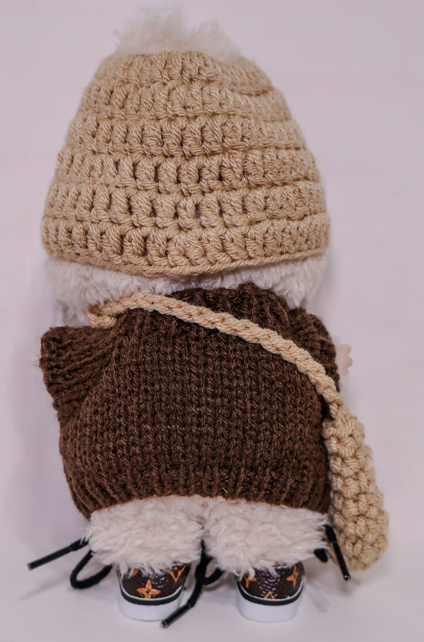 Labubu Cozy Knit Outfit with Hat, Bag & LV Sneakers