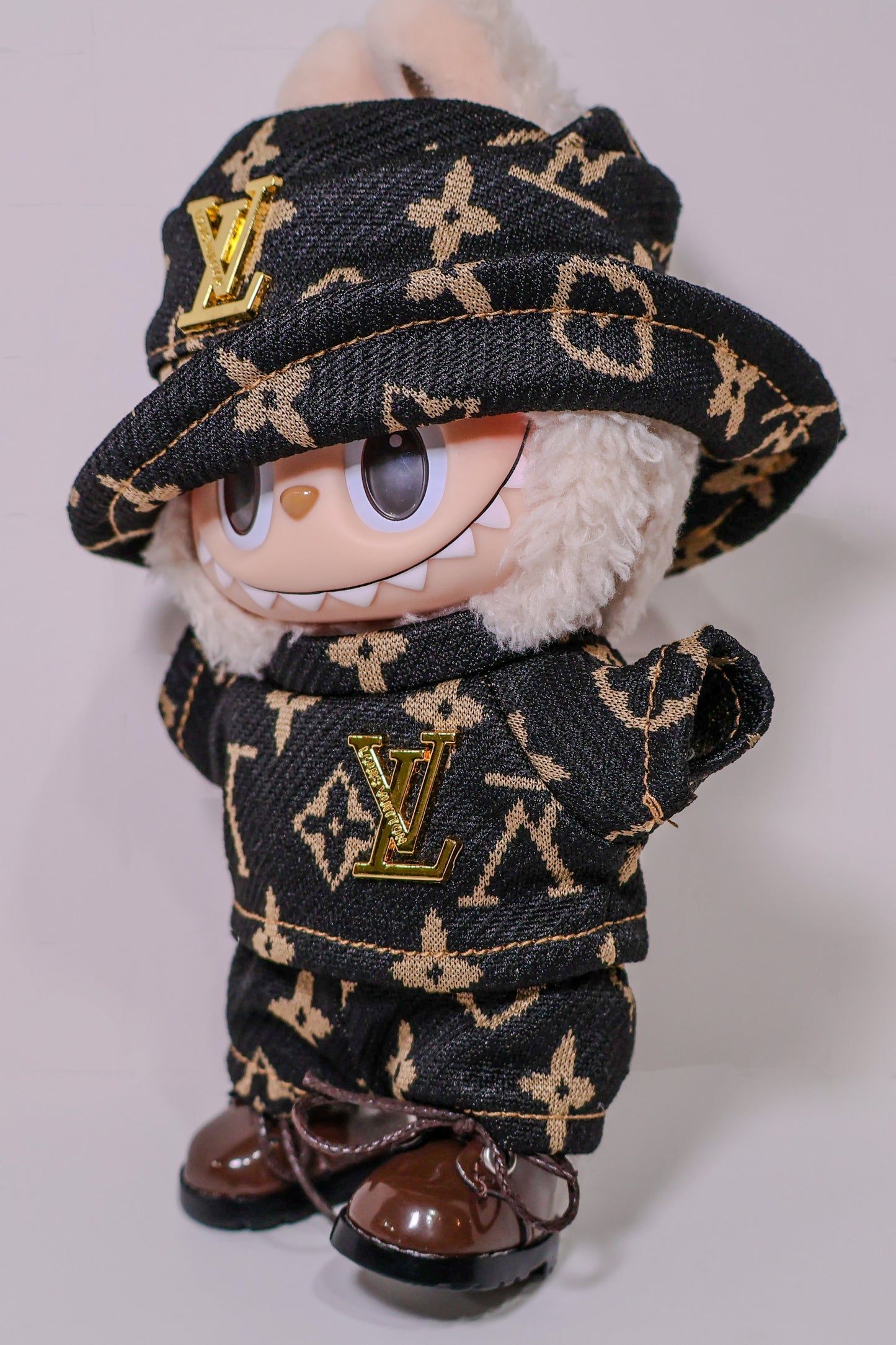 Black Monogram Outfit Set – Luxury Streetwear Style for Labubu