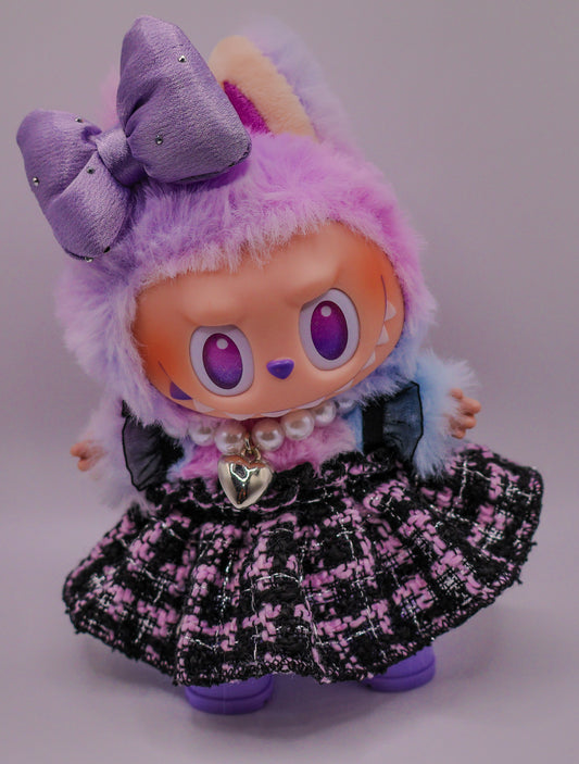 Purple Tweed Bow Outfit Set for Labubu