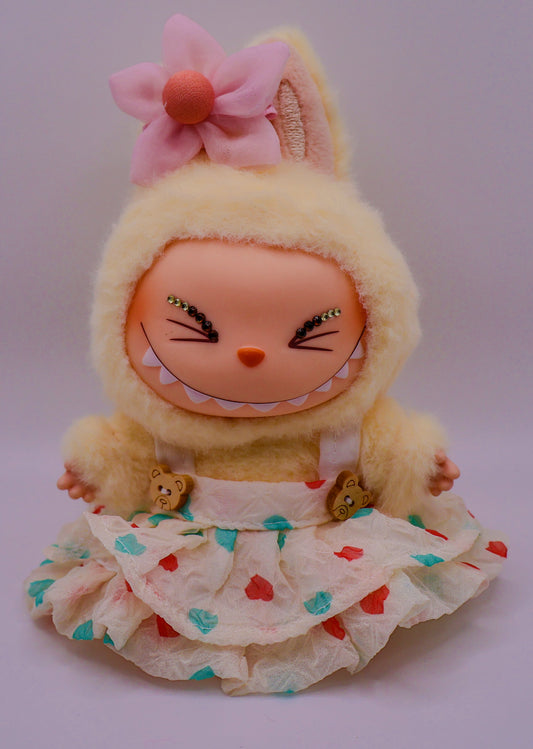Labubu Yellow Outfit with Pink Flower
