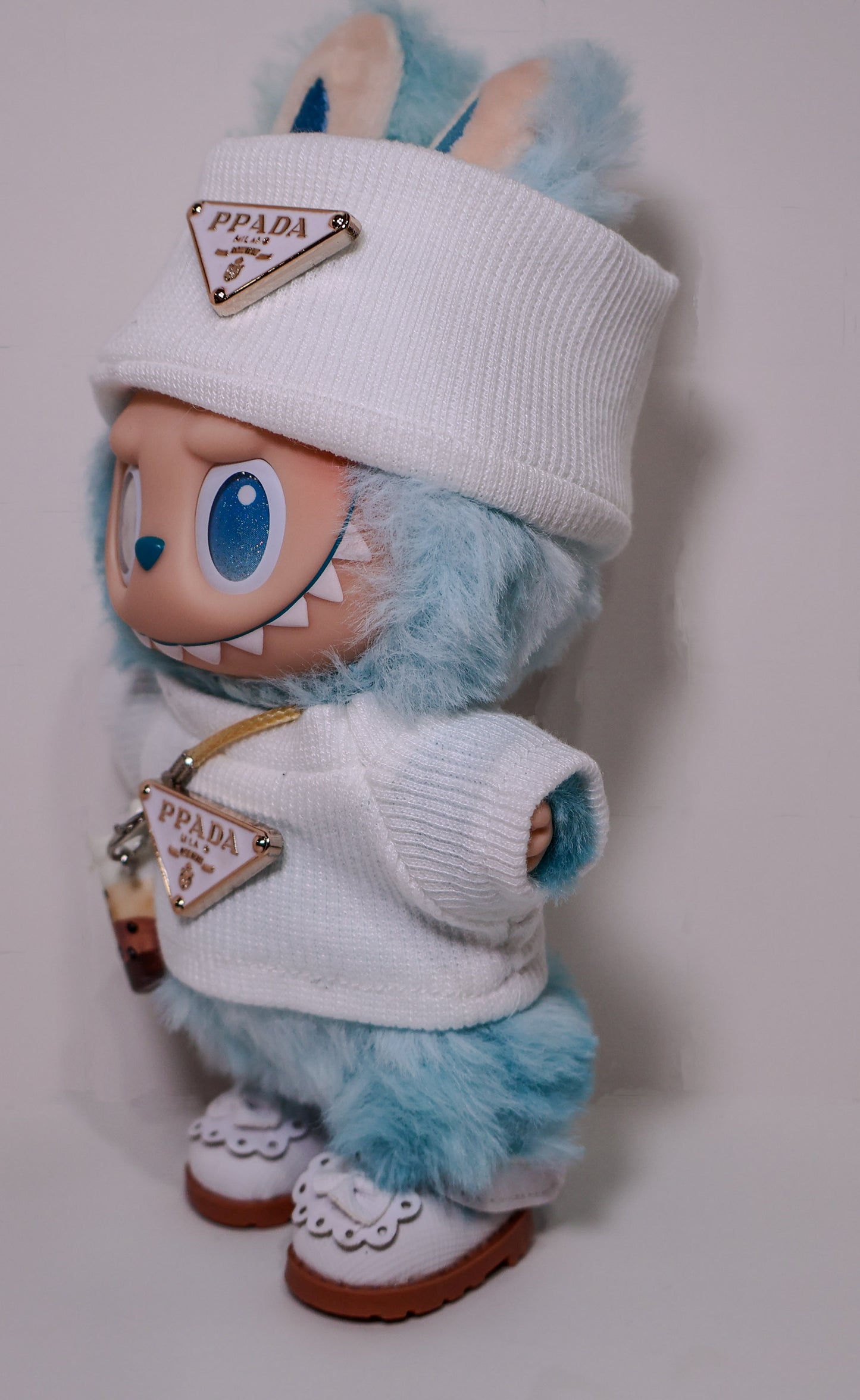 White Designer Sweater Outfit Set – PRADA Style for Labubu