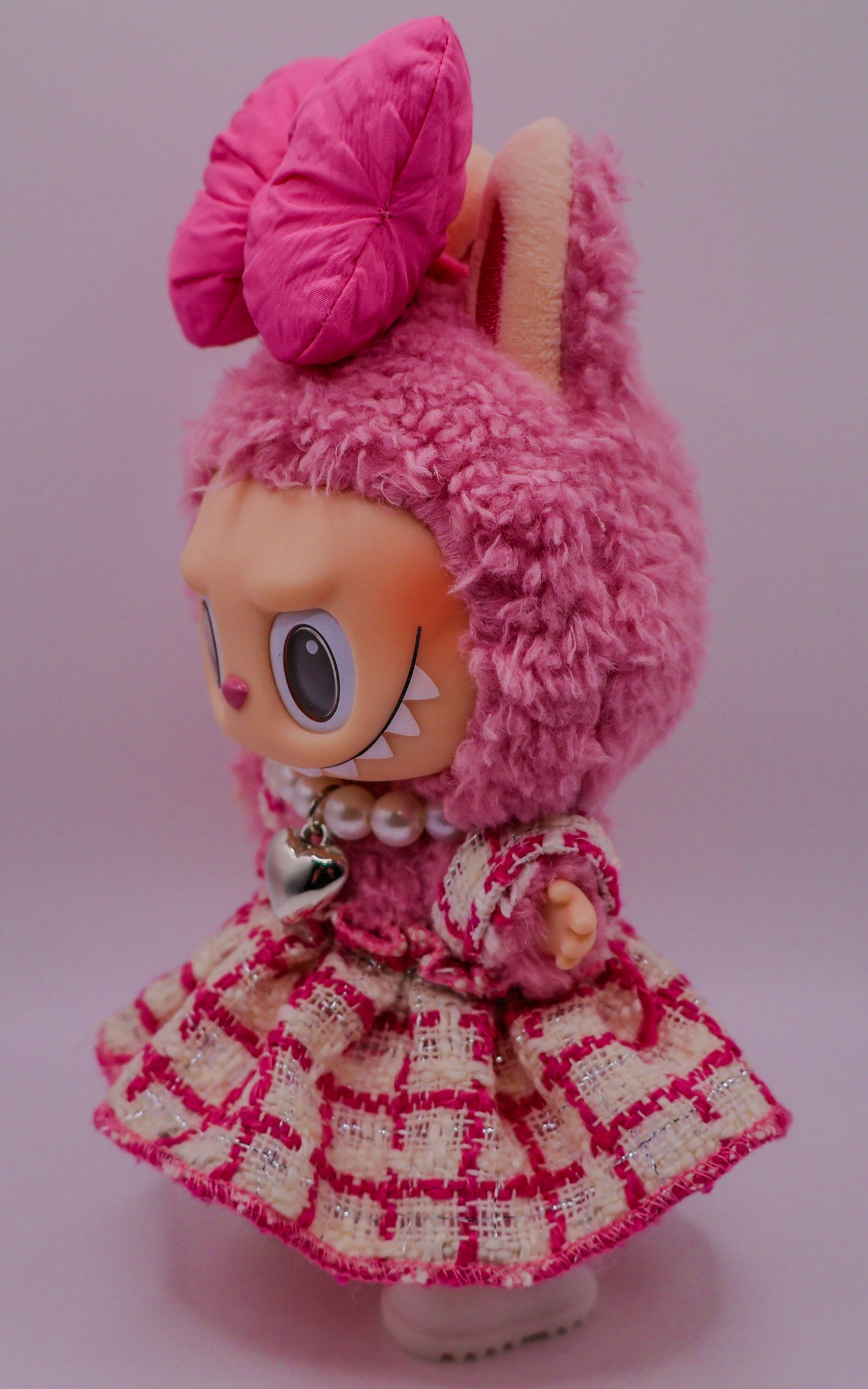 Pink Tweed Bow Outfit Set for Labubu